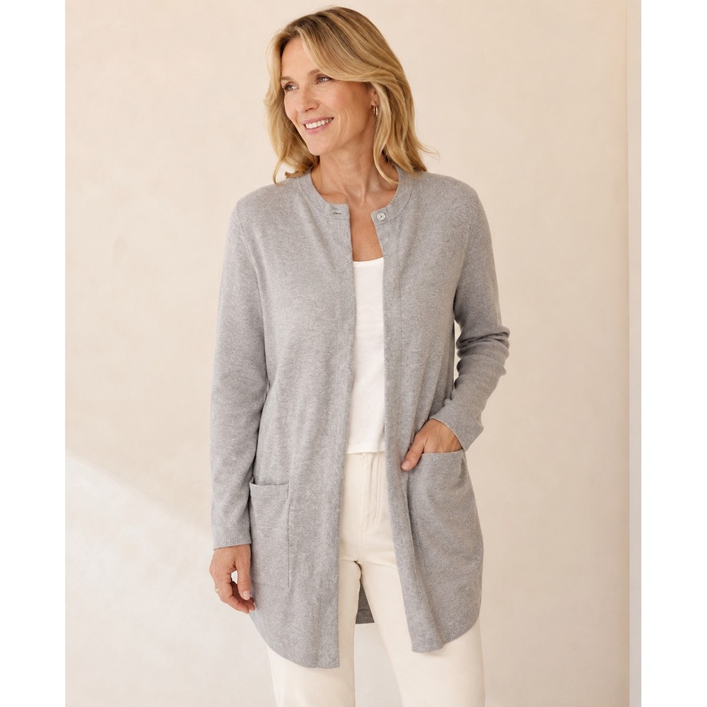 J.Jill Womens Cardigan Sweater Long M Medium Gray Wool Blend Button Front Cozy